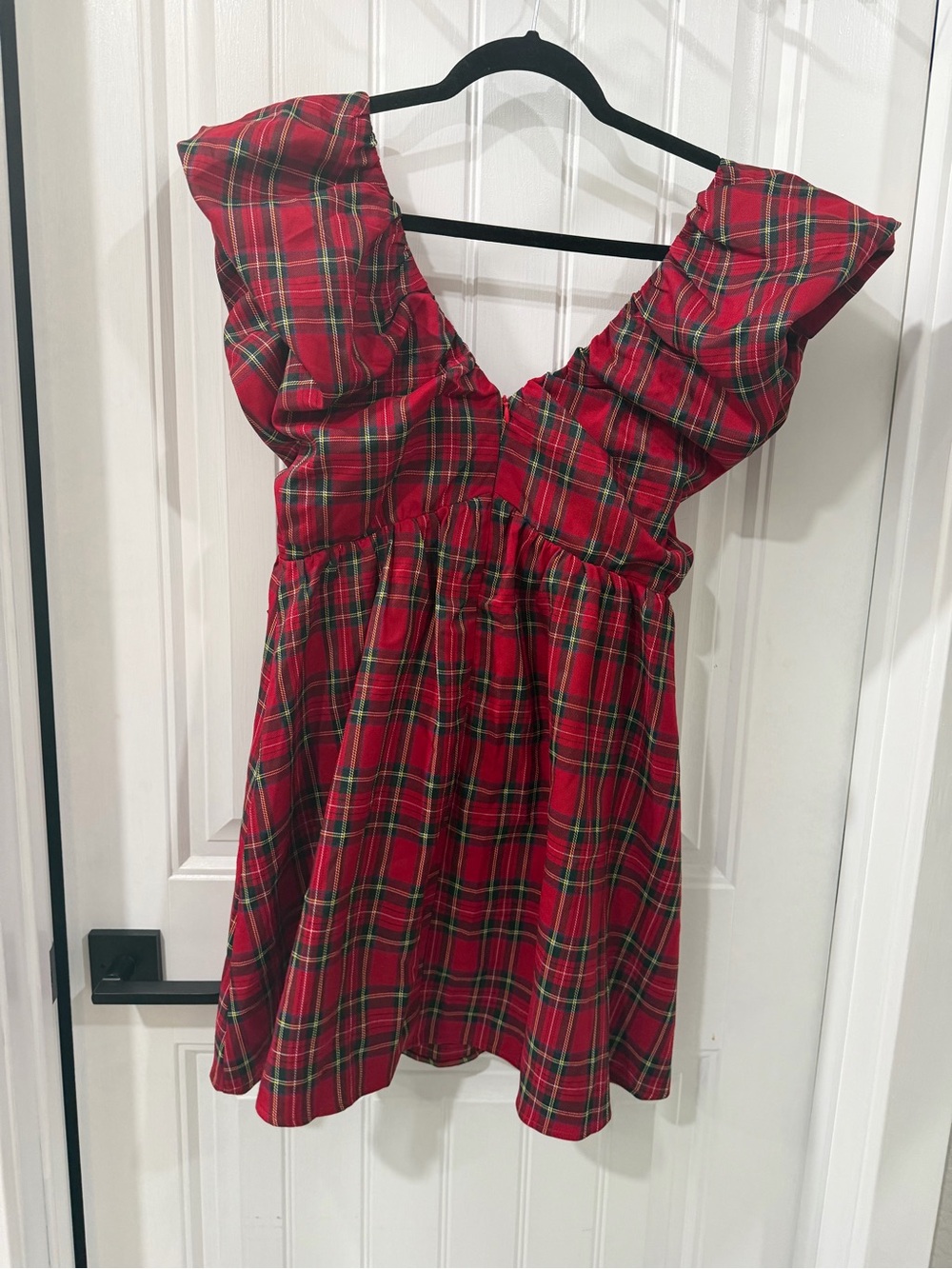 NWT Vici Red Plaid Mini BabyDoll Dress with Black Bow-Small - Picture 6 of 9